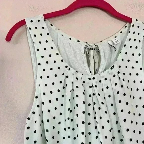 ELLE Sleeveless Blouse Sz M Pastel Mint Green Black Polka Dot Tie Back Tank Top - Picture 4 of 9